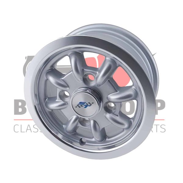 Wheel.Minispares 4.5X10 Diamond Cut Silver Inc Caps/Nuts
