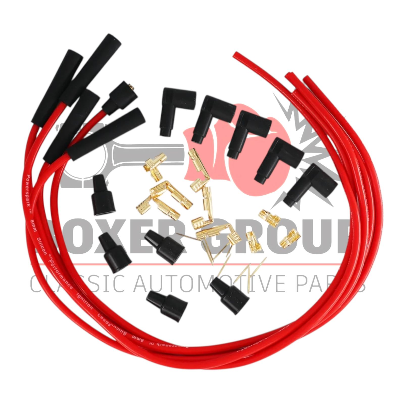 Set of 4 Cylinder HT Leads, Angled Spark Plug Terminals with Bare Ends & Terminal Pack